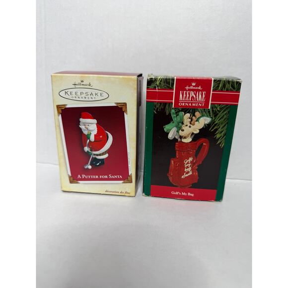 Vintage Hallmark Keepsake Christmas Ornaments Golf Santa Putter Lot of 2 - Picture 1 of 4